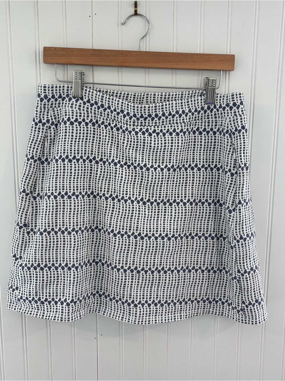 Women's Navy and White Patterned A-Line Skirt